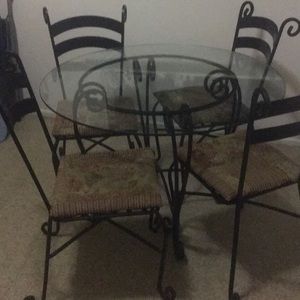 Glass Iron Black Rod Patio Table & With Chairs